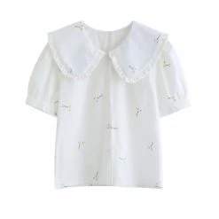 Juwas NEW ARRIVAL Japanese Doll Collar Floral Embroidery Loose Denim Dress