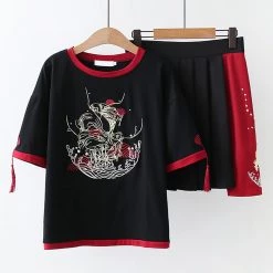 Juwas CLOTHING Japanese Koi Fish Embroidery T-shirt Skirt