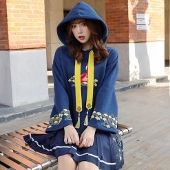 -Juwas Koi Fish Print Tassel Detail Loose Hoodie NEW ARRIVAL