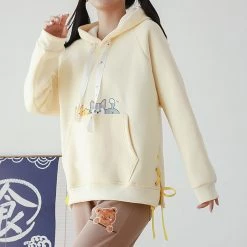 Juwas CLOTHING Cartoon Corgi Print Pocket Hoodie