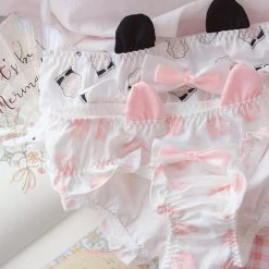 Juwas Cat Ears And Paw Printed Lace Panty