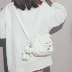 Juwas Bear Pattern Furry Crossbody Bag