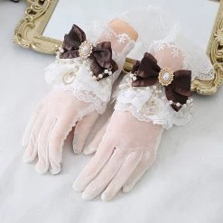 Juwas Classic Lolita Pearl Bow Lace Wristlet