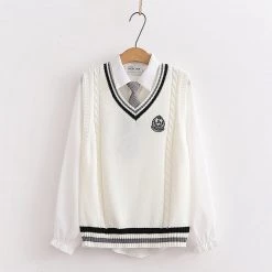 Juwas Emblem Embroidery Shirt Vest Set CLOTHING