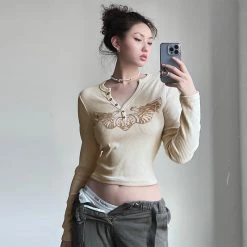 Juwas NEW ARRIVAL Angel Heart Print Long Sleeve T-Shirt