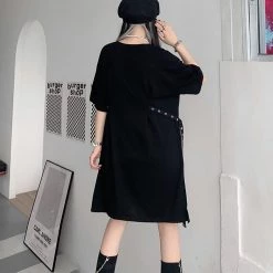 Juwas Pure Color Round Collar Loose Long T-shirt