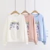 Juwas Rainbow Rabbit Embroidery Lace Up Hoodie CLOTHING