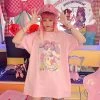 Juwas Sweet Animal Girl Print Loose Pink T-shirt