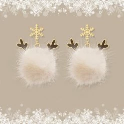 Juwas Cute PomPom Reindeer Dangle Earrings