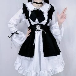 Juwas Lolita Maid Front Bow Lace Up Mini Dress 9 Juwas Lolita Maid Front Bow Lace Up Mini Dress