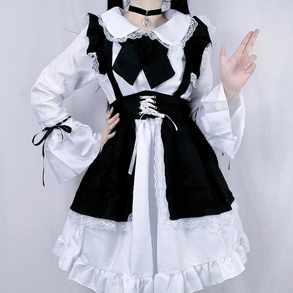 Juwas Lolita Maid Front Bow Lace Up Mini Dress 4 Juwas Lolita Maid Front Bow Lace Up Mini Dress