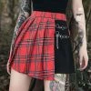 Juwas Punk Plaid Fake Cut Chain High-Waist Skirt NEW ARRIVAL