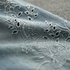 Juwas Retro Flower Embroidery Elastic Waist Cropped Jeans NEW ARRIVAL