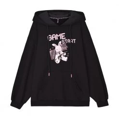 Juwas Punk Black Game Start Bunny Hoodie