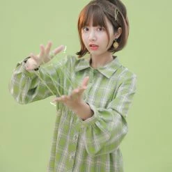 Juwas NEW ARRIVAL Kawaii Green Checkered Dress With Crop Top Jumper