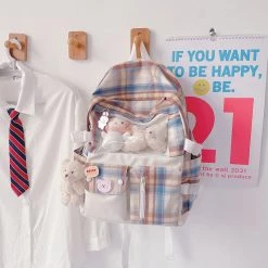 Juwas Clear Pocket Plaid Backpack Bag HOME&LIFESTYLE