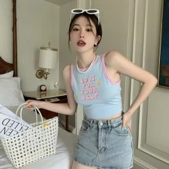 Juwas Letters Print Blue Short Tops