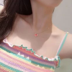 Juwas NEW ARRIVAL Lovely Peach Heart Silver Necklace