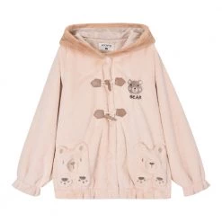 Juwas NEW ARRIVAL Cute Fuzzy Bear Embroidered Cotton Hooded Coat