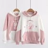 Juwas Rainbow Rabbit Print Pocket Warm Hoodie CLOTHING