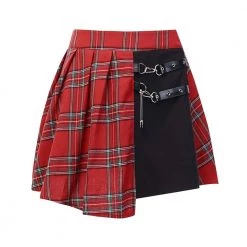 Juwas Punk Plaid Fake Cut Chain High-Waist Skirt NEW ARRIVAL