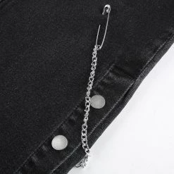 Juwas Street Chain Wide Leg Black Denim Jeans