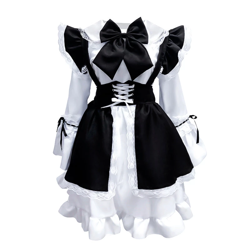 Juwas Lolita Maid Front Bow Lace Up Mini Dress 8 Juwas Lolita Maid Front Bow Lace Up Mini Dress