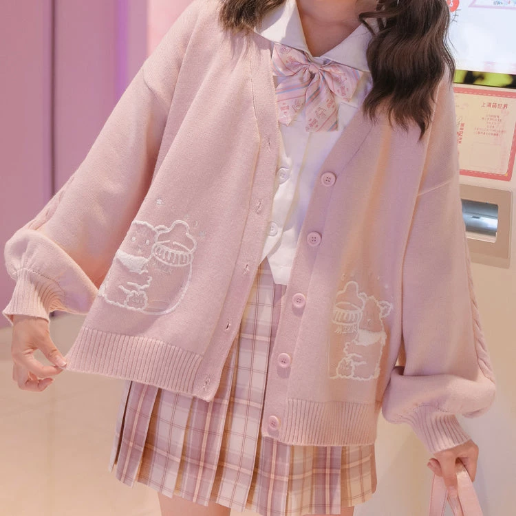 Juwas Kawaii Milk Bear Print Pastel Cardigan NEW ARRIVAL 5 Juwas Kawaii Milk Bear Print Pastel Cardigan NEW ARRIVAL