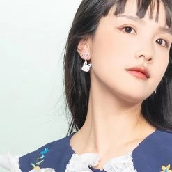 Juwas Fashion & Beauty Rabbit Flower 925 Sterling Silver Stud Earrings Ear Clip