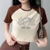 Juwas Vintage Angel Print Round Collar Short T-shirt NEW ARRIVAL