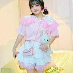 Juwas Floral Embroidery White Ruffles High Waist Skirt