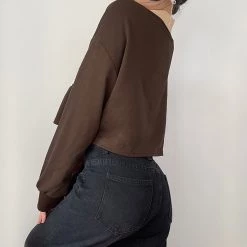 Juwas Punk Rock Brown Crop Top Sweatshirt NEW ARRIVAL