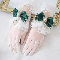 Juwas Classic Lolita Pearl Bow Lace Wristlet