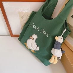 Juwas HOME&LIFESTYLE Duck Duck Embroidery Canvas Tote Bag