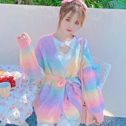 Juwas NEW ARRIVAL Rainbow Loose Cardigan Sweater