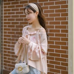 Juwas NEW ARRIVAL Kawaii Pastel Pink Off Shoulder Doll Blouse 9 Juwas NEW ARRIVAL Kawaii Pastel Pink Off Shoulder Doll Blouse