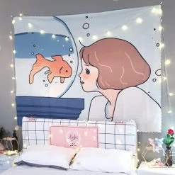 Juwas āAlone Girlā Series Square Wall Tapestry