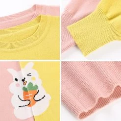 Juwas Kawaii Rabbit Eating Carrots Pastel Sweater