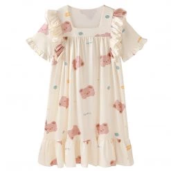 Juwas Cute Cartoon Bear Ruffles Pajamas Dress NEW ARRIVAL