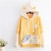 Juwas Cute Puppy Print Pocket Velvet Hoodie