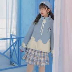 -Juwas NEW ARRIVAL Blue Milky Plaid Pleated Skirt