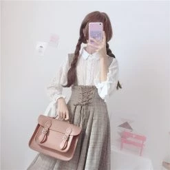 Juwas CLOTHING Kawaii High-Waisted Bandage Suspender Shirt Skirt Set