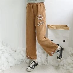 Juwas Bear Letter Embroidery Loose Ninth Pants NEW ARRIVAL