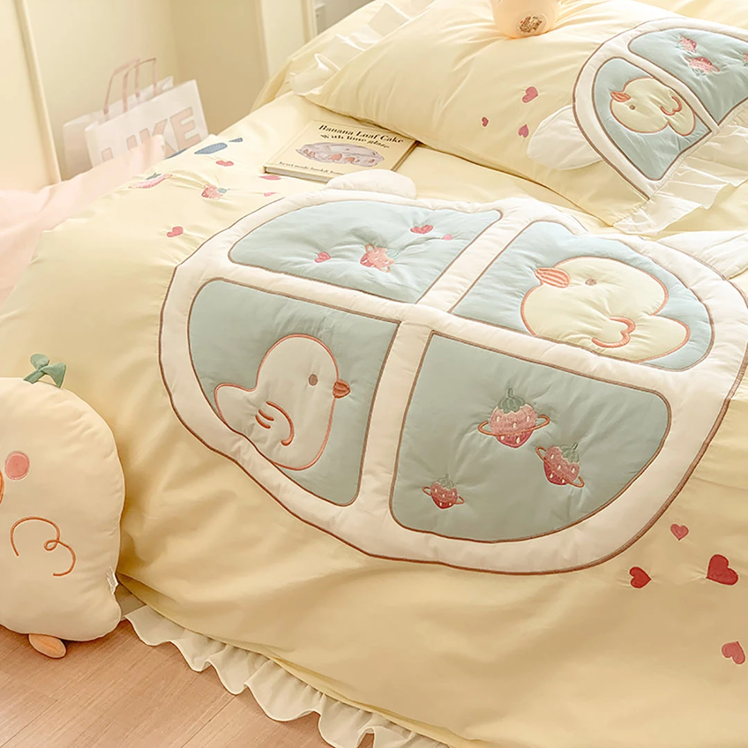 Juwas Cute Duckling Embroider Cotton Bedding Set 9 Juwas Cute Duckling Embroider Cotton Bedding Set