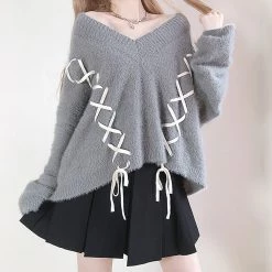 Juwas Side Lace Loose Winter Sweater NEW ARRIVAL