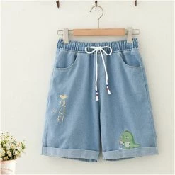 Juwas Cartoon Dinosaur Print T-shirt Denim Shorts Set