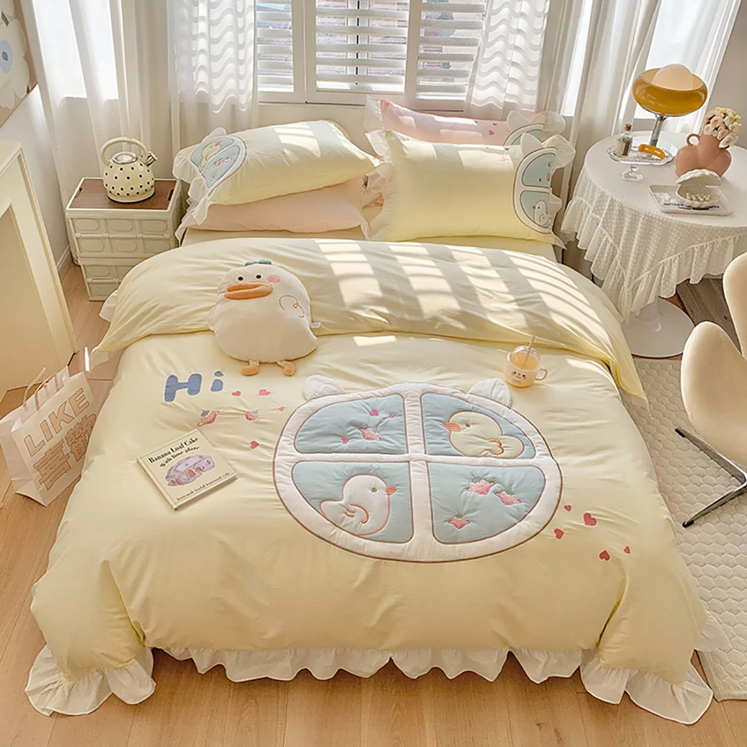 Juwas Cute Duckling Embroider Cotton Bedding Set 4 Juwas Cute Duckling Embroider Cotton Bedding Set