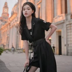 Juwas Classy All Black Goth Top And Shorts NEW ARRIVAL