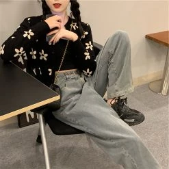 Juwas Korean Vintage Floral Print Cardigan