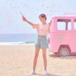 Juwas NEW ARRIVAL Kawaii Faded Denim Jogger Shorts